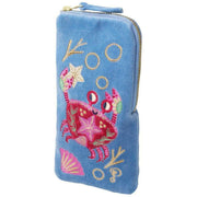 Powder Seafaring Crab Velvet Sunglasses Case - Cornflower Blue