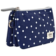Portafoglio piccolo in tela riciclata Roka Carnaby - Pois blu scuro