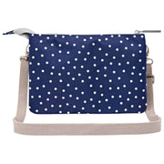 Borsa a tracolla Roka Carnaby XL in tela riciclata - Pois blu scuro