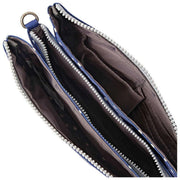 Borsa a tracolla Roka Carnaby XL in tela riciclata - Pois blu scuro