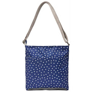 Borsa a tracolla media in tela riciclata Roka Kennington B - Pois blu scuro