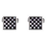 Simon Carter Small Square Chequer Cufflinks - Black/White/Silver