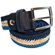 Bassin and Brown Arrow Chevron Woven Belt - Navy/Beige/Blue