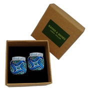 Bassin and Brown Art Nouveau Enamel Cufflinks - Blue/Green/Silver