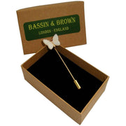 Bassin and Brown Butterfly Jacket Lapel Pin - White/Gold
