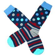 Bassin and Brown Contrast Heel and Toe Striped Socks - Grey/Blue/Wine