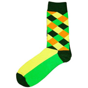 Bassin and Brown Diamond Check Socks - Green/Yellow/Khaki/Orange