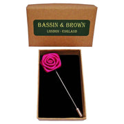 Bassin and Brown Rose Jacket Lapel Pin - Cerise Pink