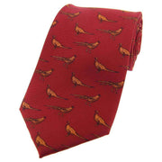 David Van Hagen Standing Pheasants Country Silk Tie - Deep Red