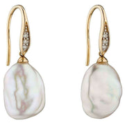 Elements Gold Baroque Pearl and Diamond Earrings - Gold