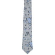 Michelsons of London Textured Springtime Floral Polyester Tie and Pocket Square Set - Silver/Blue