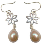 Pearl Aurora Flower Pearl Drop Earrings - White/Silver
