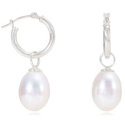 Pearls of the Orient Gratia Freshwater Pearl Drop Hoop Earrings - Silver