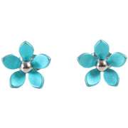 Ti2 Titanium 13mm Five Petal Stud Earrings - Kingfisher Blue