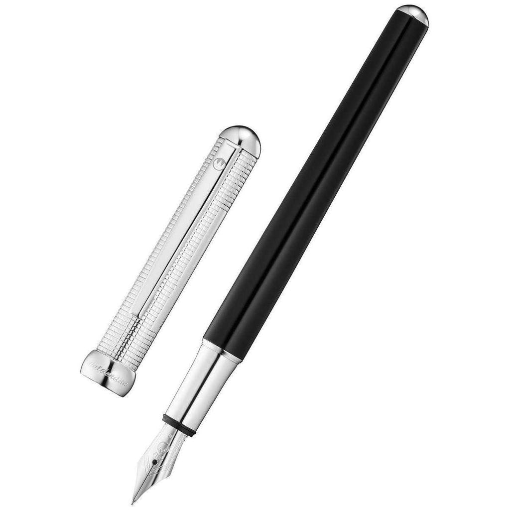 Waldmann Edelfeder, penna stilografica medio M, lacca nero, disegno orzo / lines, argento massiccio 925